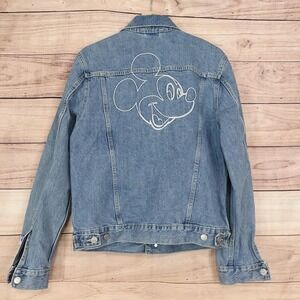 Old Navy X Disney Jacket Womens S Blue Denim Mickey Mouse Embroidered Trucker
